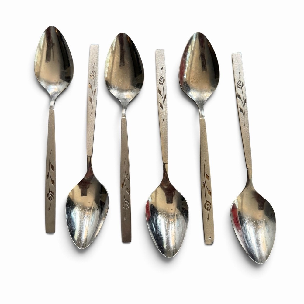 Vintage Oneida Rosewood Capistrano Teaspoon Stainless Flatware Set Of 6 Floral